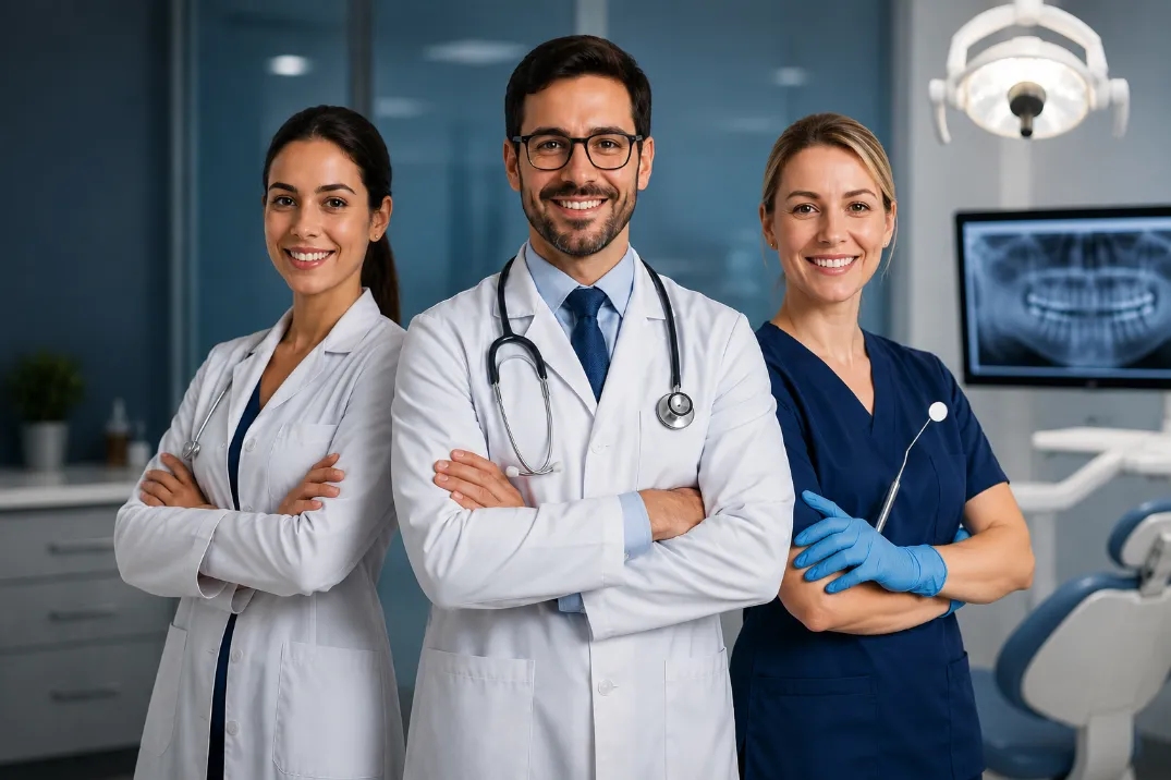 Profissional de saúde analisando resultados de campanhas de Google Ads para clínica médica