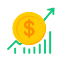 Ícone de moeda dourada com gráfico e seta verde, representando consistência em escala e crescimento financeiro contínuo com a Top Web Mkt
